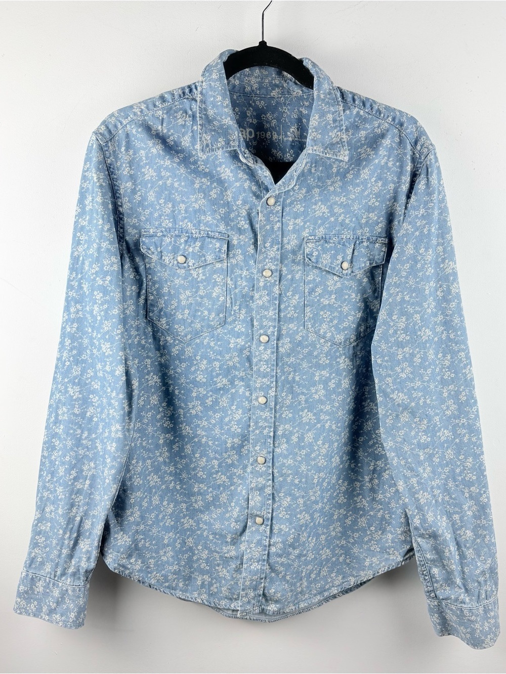 Gap 1969 Western Floral Chambray Light Denim Button Shirt Medium Cottage Cowgirl